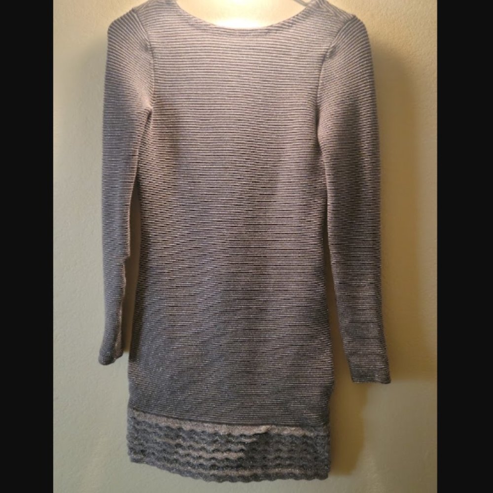 Moda International silver long-sleeved V-back dress (XS)